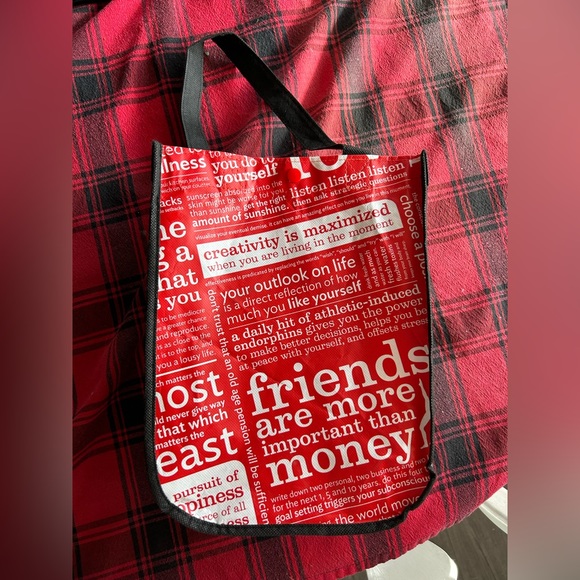 lululemon athletica Handbags - Lululemon Reusable Shopping Gift Bag Friends More Important Red Black Tote 12"